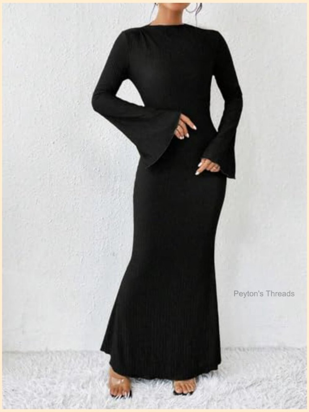 Maxi Dress with Flare Sleeves Mermaid Hem Boho - Picture 2 of 7